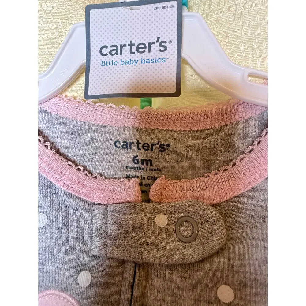 Carters Unicorn with baloons gray whit polka dot footed pajamas NWT